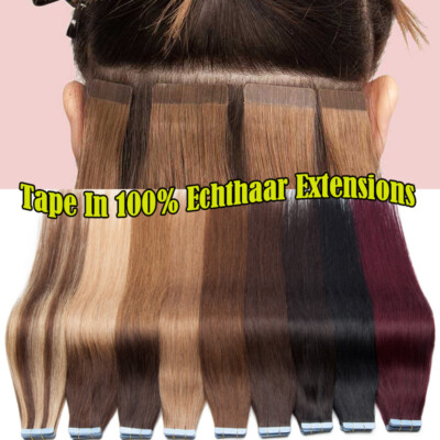 200g Russiche Tape In Echthaar Hair Extensions Weft Haarverlängerung Tresse 55cm
