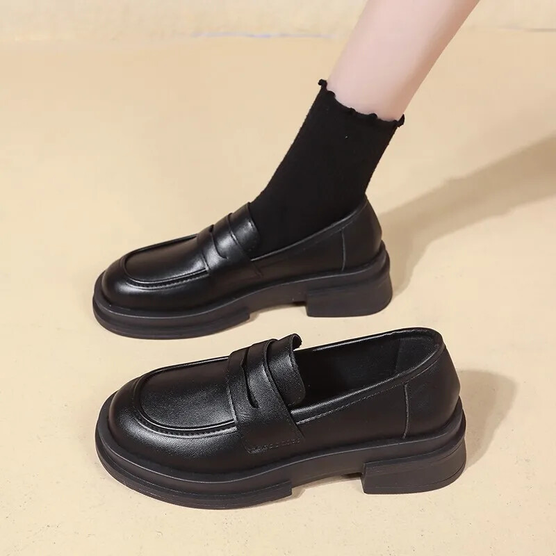 College Student Platform Shoes for Women in Black or Coffee Uniform Style