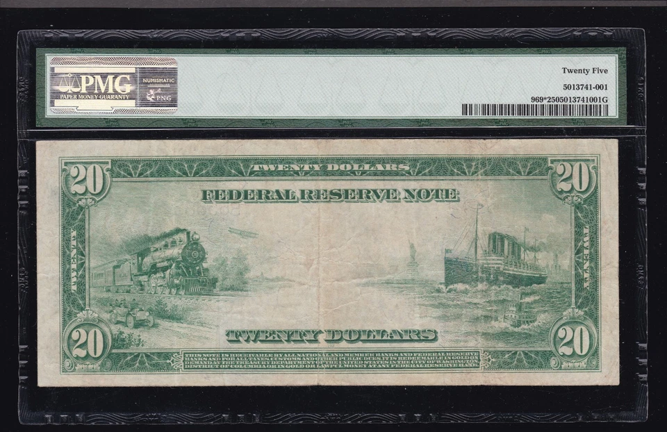 US 1914 $20 FRN New York Note Burke/Glass STAR NOTE* FR 969* PMG 25 VF (583*) - Image 2 of 2