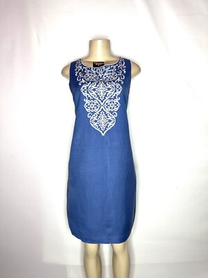 JESSICA HOWARD BLUE DRESS WITH WHITE EMBROIDERED BODICE SIZE 10