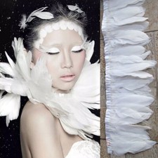2m Goose Feather Fringe Trim For Dress Costumes Hat Cape Sewing DIY Party Crafts