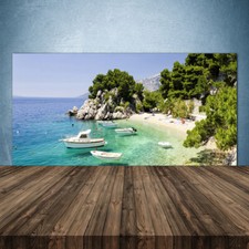 Paraspruzzi Cucina in Vetro Temperato 140x70 Barca da mare Rocce da spiaggia