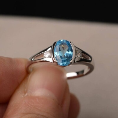 Lab Create Blue  Aquamarine Ring, 925K Silver Genuine Aquamarine Ring For Her