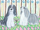 Bearded Collie "Drinking a Martini" - 5x7 Dog Art Print - Artist Ksams Signed