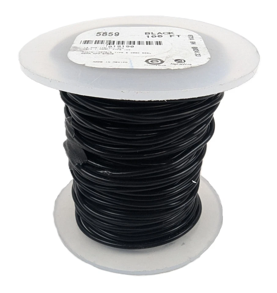 100ft Alpha 5859 BK005 Hook-Up Wire PTFE 14AWG High Temp 200C SPC M16878/4 E NEW - Image 2 of 4