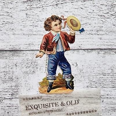 um 1900 Junge Hut Mode Kind Glanzbild Prägedruck Luxuspapier Ephemera Deko alt