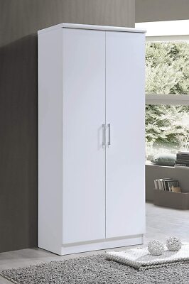 White Finish Wooden Armoire Wardrobe Storage Cabinet Closet Shelves Organizer