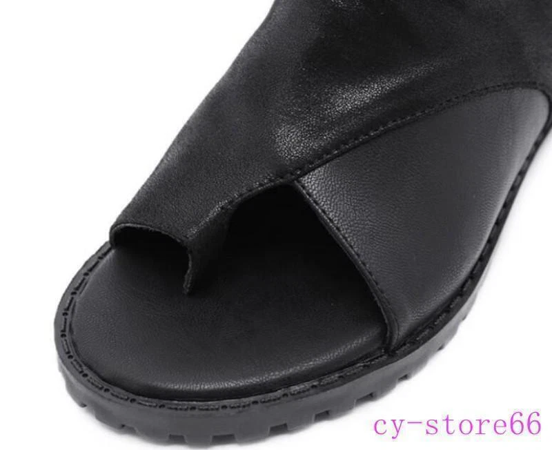 Mujeres Cuero Roma Medio Pantorrilla Botas Anillo Punta Cuña Plataforma Gladiador Sandalia Zapatos Foto 3 de 4