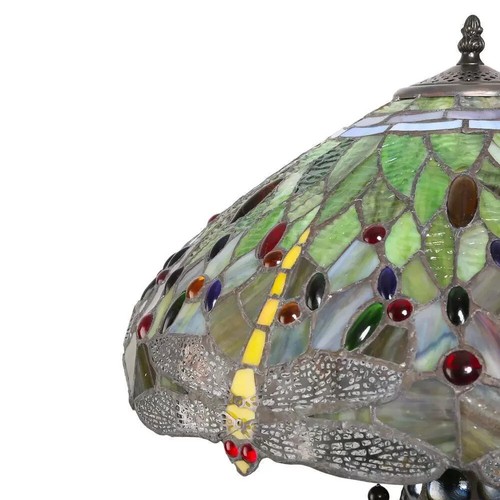 Tiffany Style Stained Glass dual lit dragonfly table lamp with 18" Shade - Picture 4 of 5