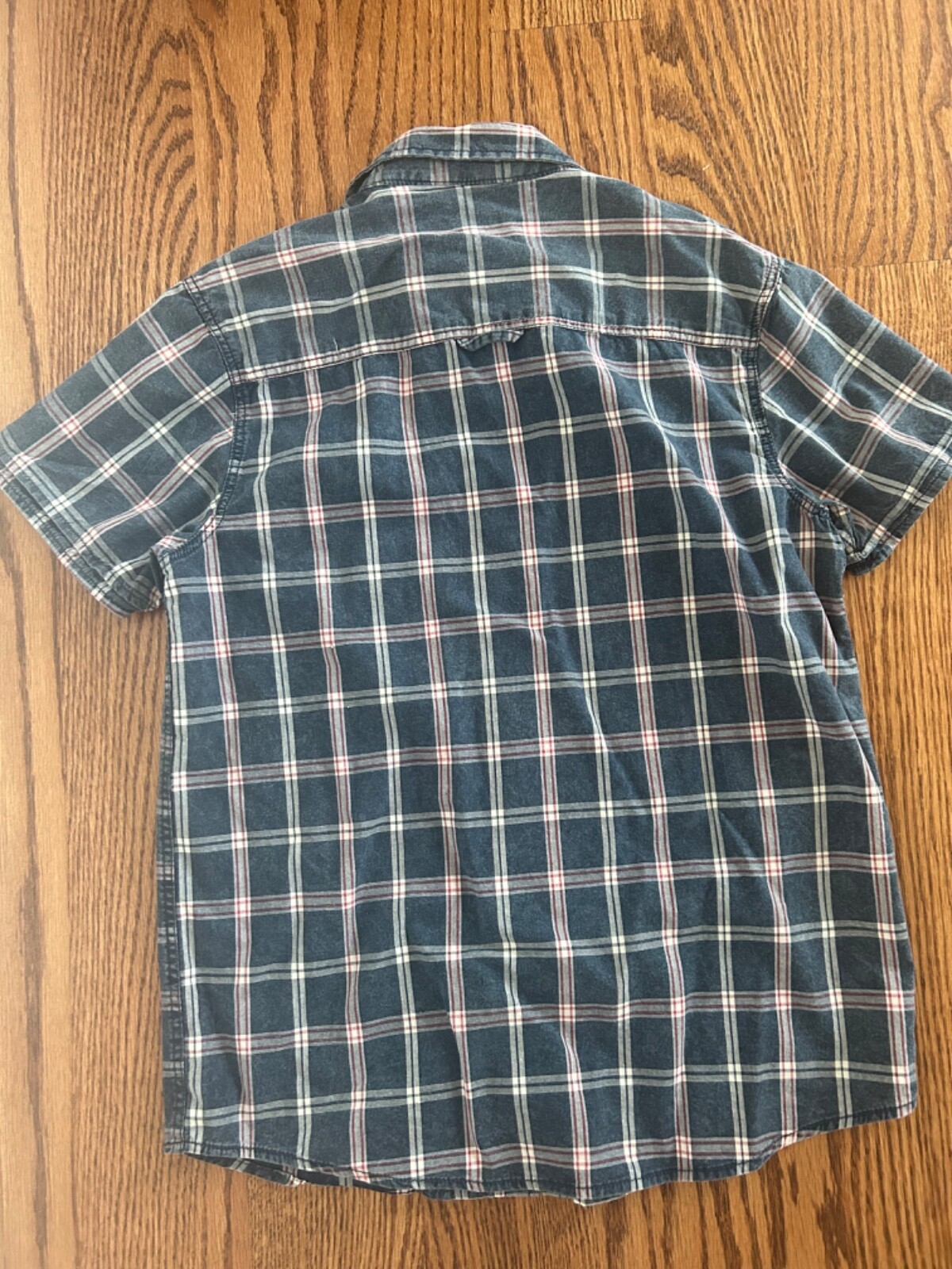 LOSAN Boys Plaid Button Up Shirt Size 14 160 Short Sleeve Blue Check Casual Top image 5
