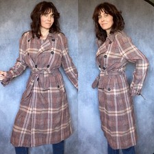 Jigsaw Trench Coat Wool Blend Uk 12 Us 8 M Plaid Textured Stripe Tartan Tweed