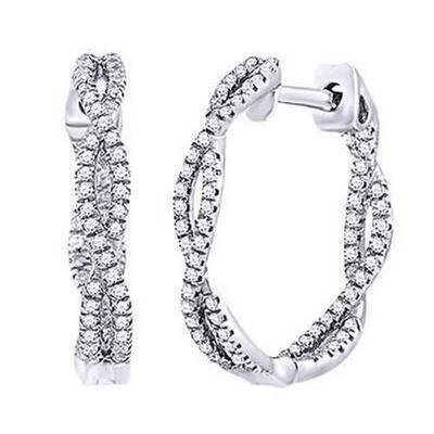 0.27 Ct White Real Diamond 10K White Gold Infinity Swirl Hoop Earrings