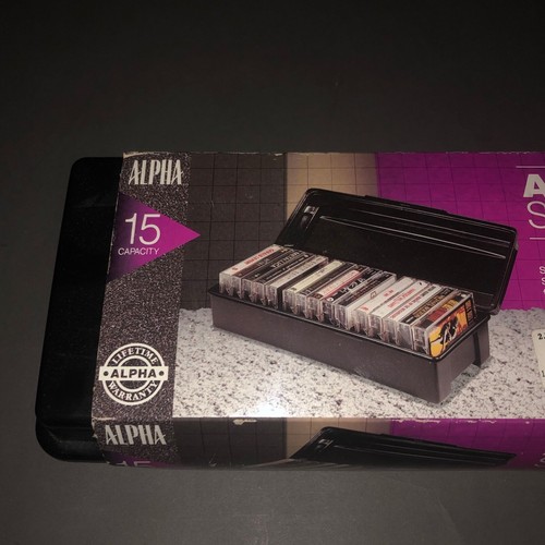Vintage NOS ALPHA BLACK CASSETTE TAPE STORAGE CASE Plastic Flip Top Holds 15 New - Picture 3 of 10