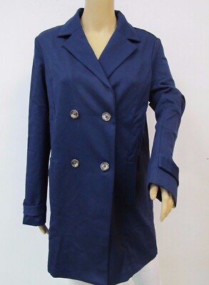 Guillaume Womens Double Breasted Lapel Coat, Elegant Long Sleeve Outerwear Sz M