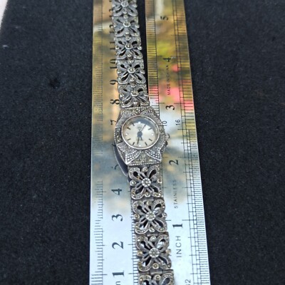 ヴィンテージ 腕時計 シルバー925 マルカジット 稼働品 アールデコ銀細工 Vintage Silver Wristwatch 925 Sterling Marcasite Japan