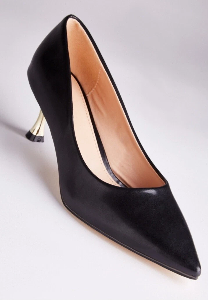 Ladies Faux Leather Court Heeled Shoes black size 9 Uk