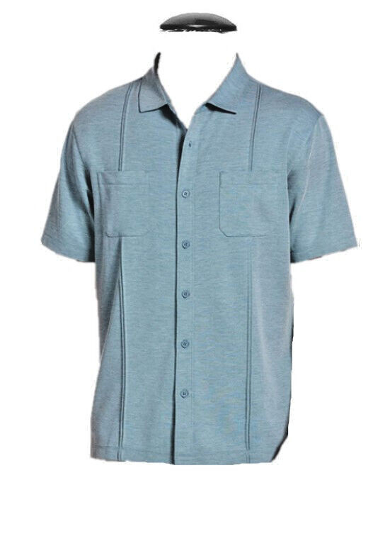Рубашка-поло Cubavera Mens Chambray Coat спереди синий Сапфир S 70 долларов США 6990₽