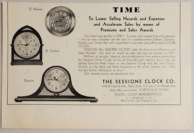 1931 Print Ad Sessions Clocks El Monte,El Gothic,Electra Forestville,Connecticut
