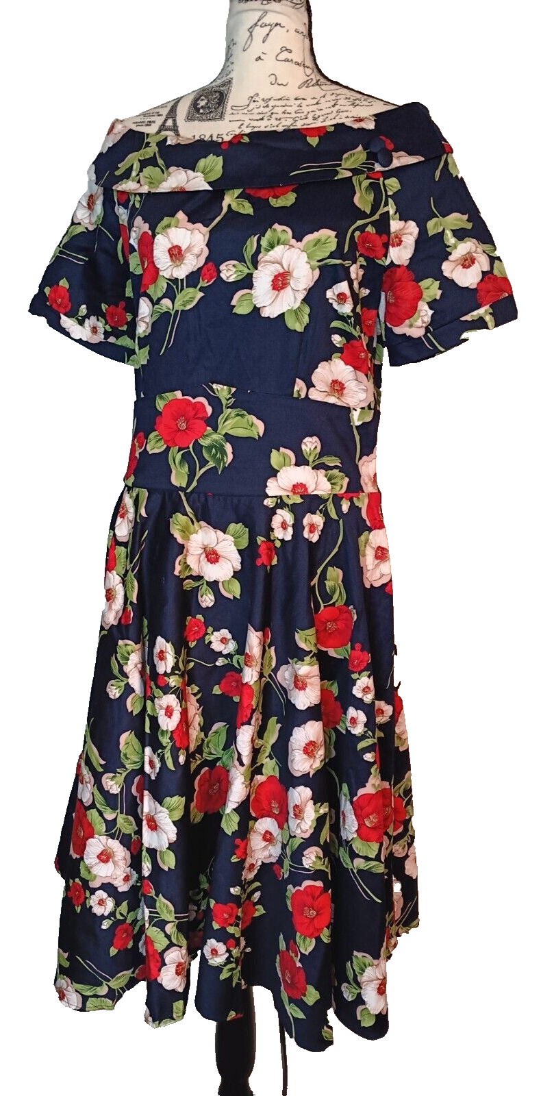 NWOT Dolly & Dottie Dress, Size 10, Navy Blue Red White Flower Pin Up Retro New