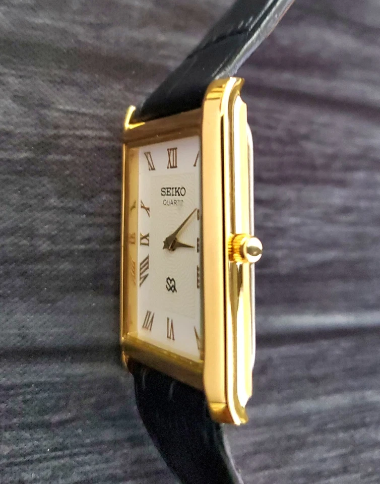 Nuevo reloj de vestir SQ esfera delgada Batt & Movt para hombre dorado blanco sin mangas vendedor de EE. UU.⌚ Foto 4 de 4