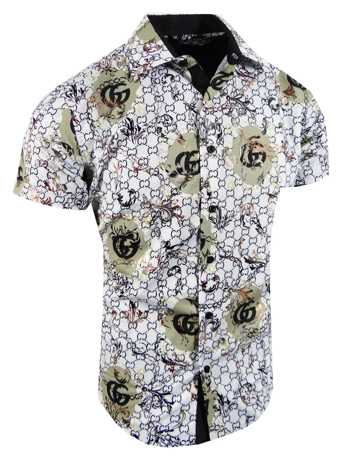 Mens Short Sleeve Shirt Italian Logo Gold Foil Floral Flip-Cuff Stretch Slim Fit
Opens in a new wind