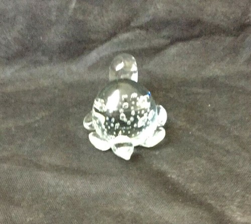 Vintage Clear Art Glass 3 3/4" TURTLE Figurine Paperweight Controlled Bubbles - Picture 4 of 5