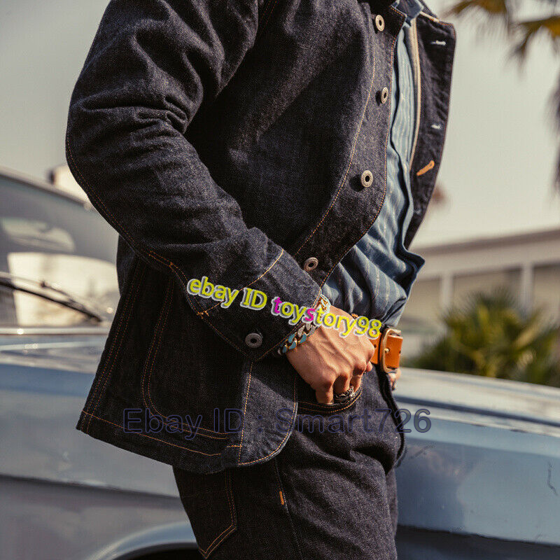 Chore Jacket Mens Overalls 14oz Selvage Denim Coat Work Casual