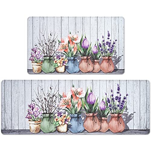 Farmhouse Kitchen Mats for Floor 2 Piece Spring Watercolor Floral Kitchen Rug... eBay