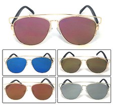 Flat Top Aviator Sunglasses Mirrored Lens Metal Bar UV400 Mens Womens