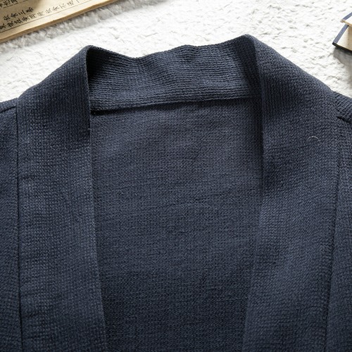 Giacca Kimono Uomo Giapponese Lino Cardigan Top Baggy Cappotto Casual Cappotto Accappotto Abbigliamento - Foto 6 di 9