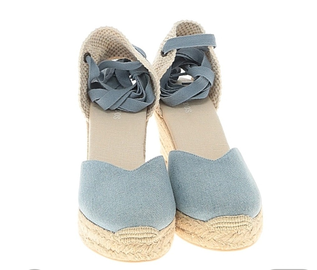 Soludos Blue Canvas Espadrille Wedge Tie Ankle Strap Sandal  display picture 1