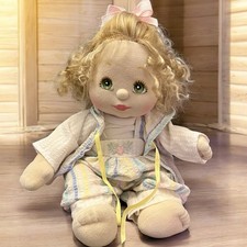 Bambola Mattel My Child 1985 capelli biondi ricci occhi verdi vestito originale senza scarpe