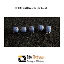 Image of 5x TDK Small Radial Inductor 27uH 5% 10% Coil 5mm Pitch EL0606RA-270J