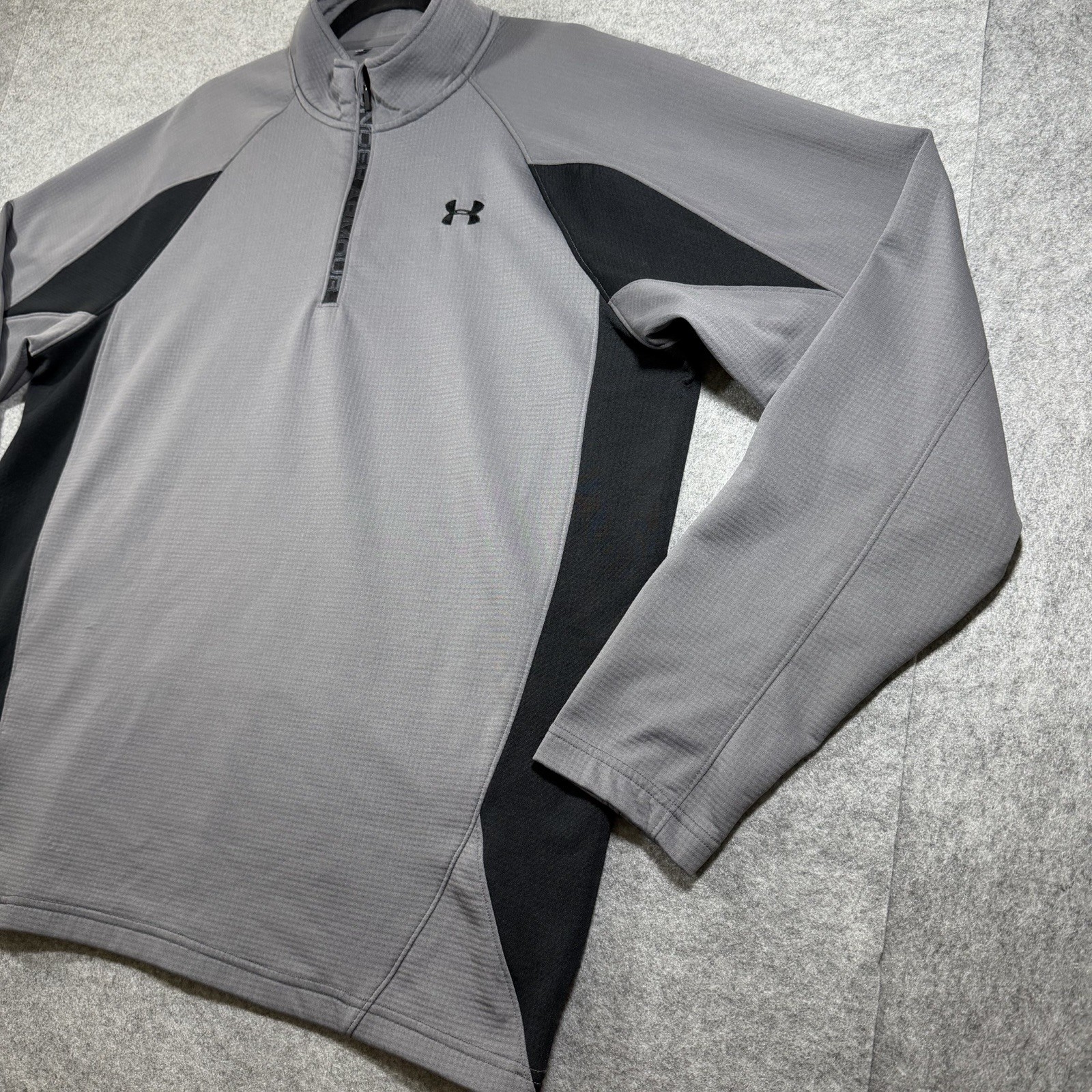 Under Armour ColdGear 1/4 Zip Mens XL Gray Waffle Knit Thermal Base Layer Loose thumbnail 3