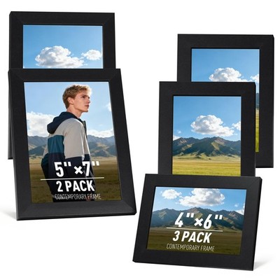 MAXECHO Picture Frame Set of 5, Two 5''x7'', Three 4'' x 6'' and 5'' x 7'', Black