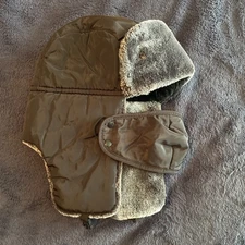 Black Faux Fur Lined Bomber Hat With Snap On Mask One Size Fits Most