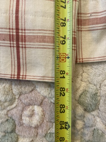 2 Curtain Panels Red/Cream Checkered 100% Cotton 81”x52” QUALITY - Picture 3 of 8