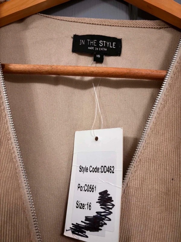 In The Style beige corduroy zip front playsuit NWT size 16 image 3