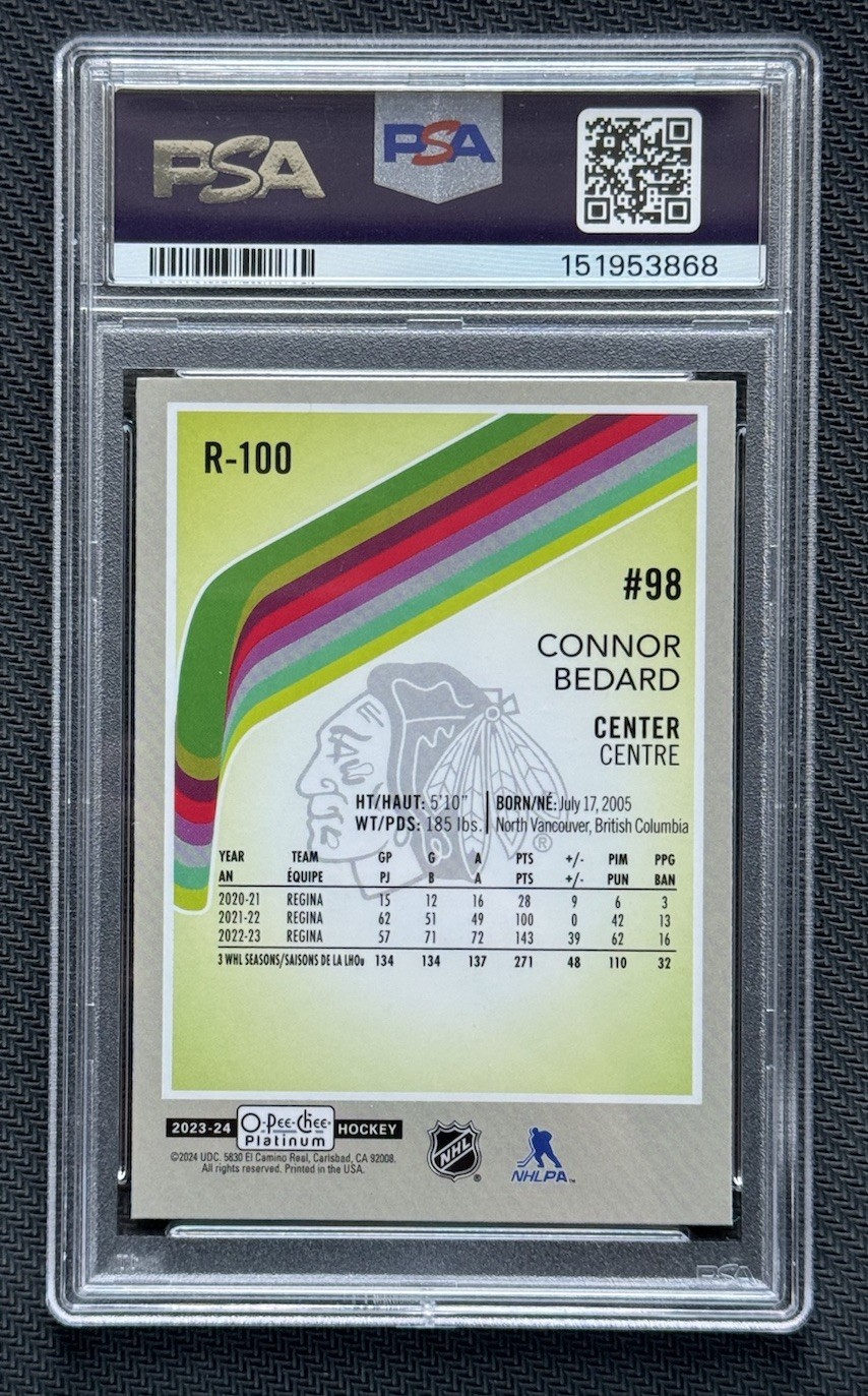 2023-24 O-Pee-Chee Platinum Retro  #R-100 Connor Bedard - PSA 9 MINT Rookie view 2
