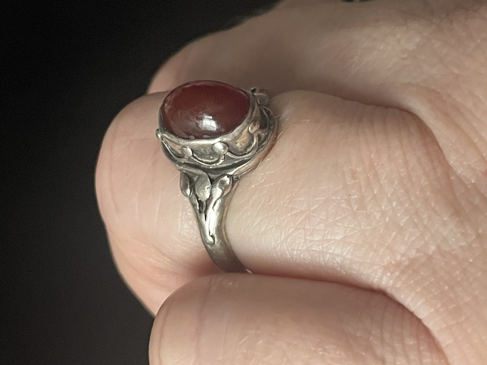 19th C  ANTIQUE SOLID STERLING SILVER CARNELIAN R… - image 14