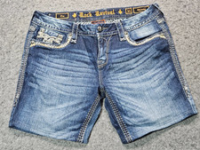 Rock Revival Xia dark embroidered/rhinestone denim shorts women size 31 skinny