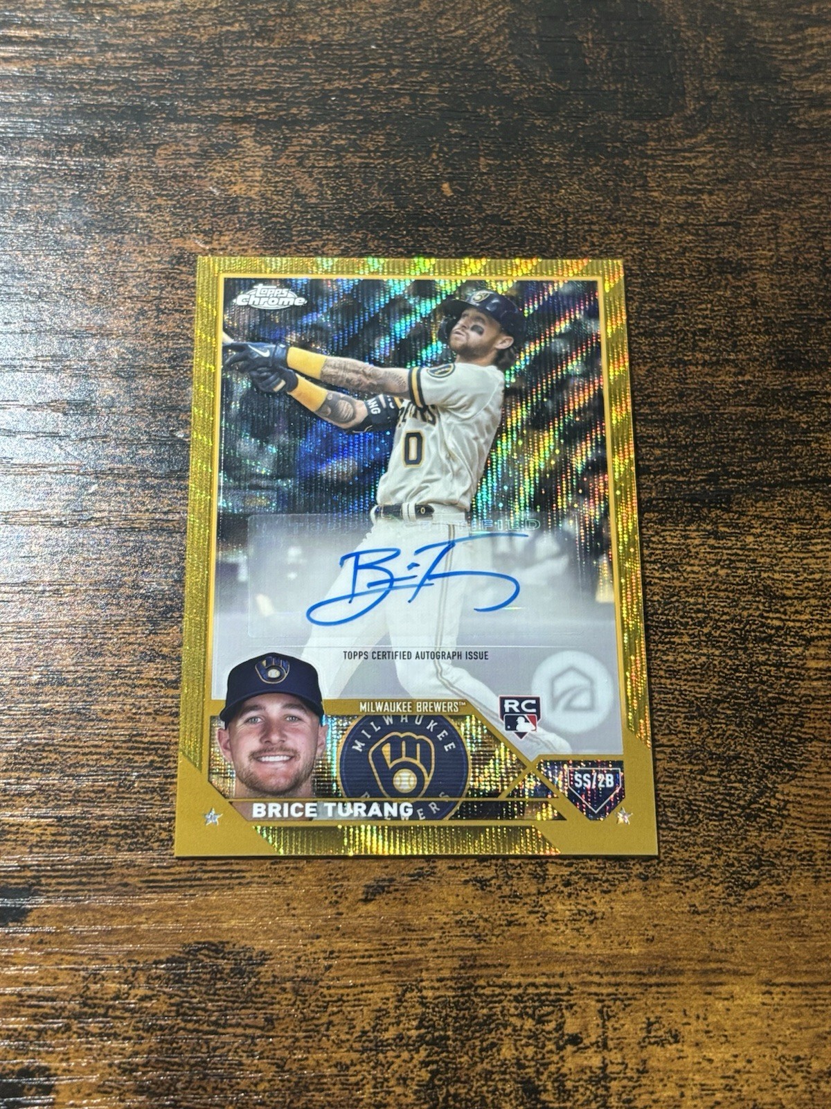 2023 Topps Chrome Update Brice Turang Auto RC Gold Wave Refractor #/50 Brewers