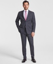 Dkny Mens Modern Fit Suit Jacket 42 Regular Grey / Blue Plaid DNUR217W0330