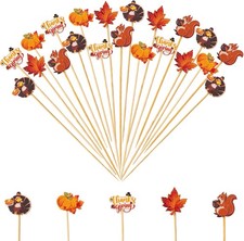 240pcs Fall Cocktail Picks Autumn Theme turkey squirrel pumpkin maple leaf