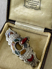 Rare 19thC bloodstone and agate brooch set in textured sterling