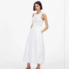 NWT Madewell $148 The Melody Bubble-Hem Smocked White Midi Dress Womens Size XS