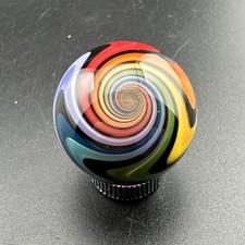 Contemporary Handmade Art Glass Marble 1.03" Rainbow Wigwag Swirl, Black Accent