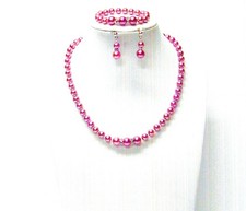 15  Dark Rose Glass Pearl Necklace/Bracelet/Earrings Set for Little Girl