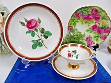 Bavaria Germany tea cup and saucer trio pink rose stem gold  teacup German 1950s