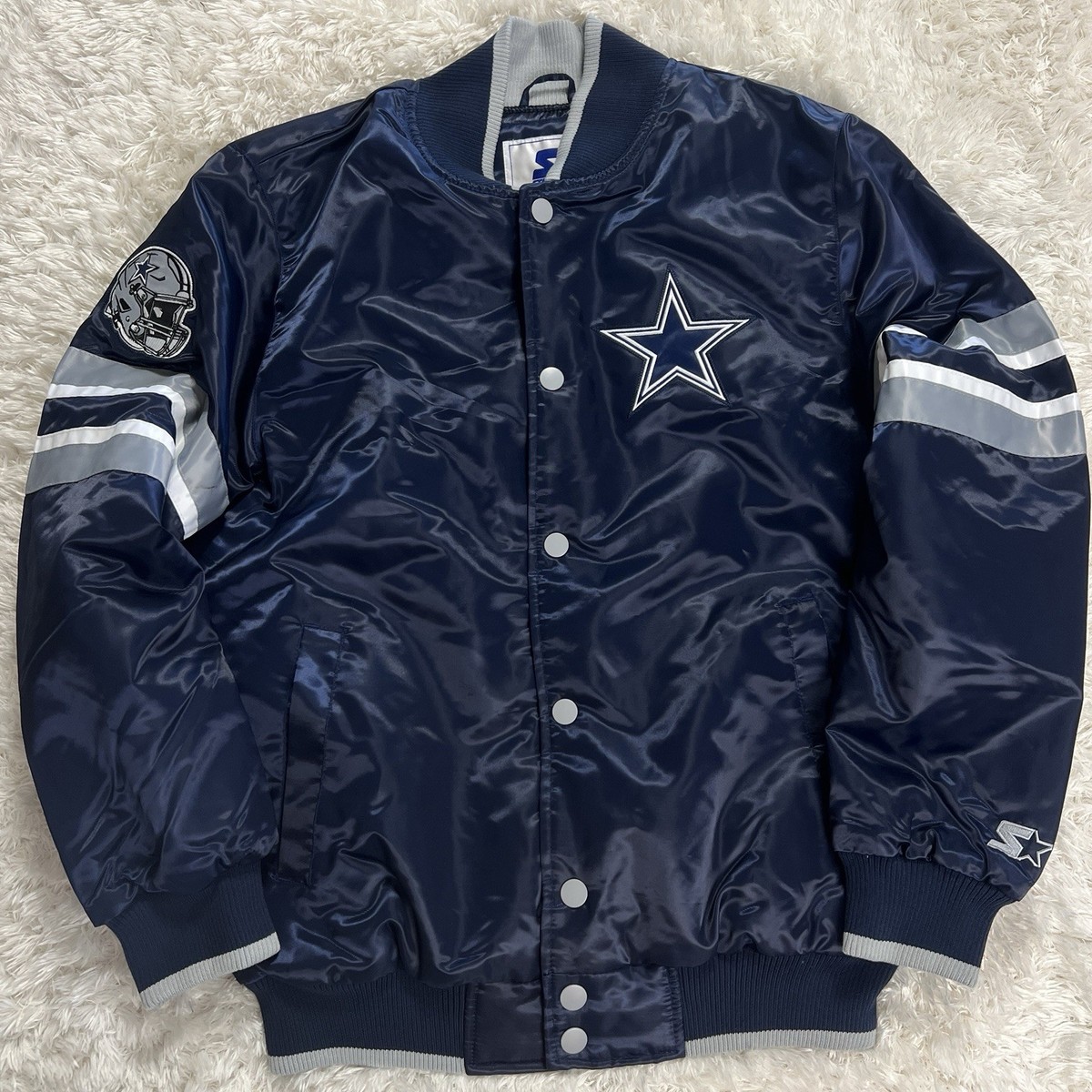 Dallas Cowboys Satin Starter Jacket Mens Size Medium Varsity Blue